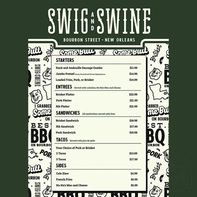 Swig And Swine Menu